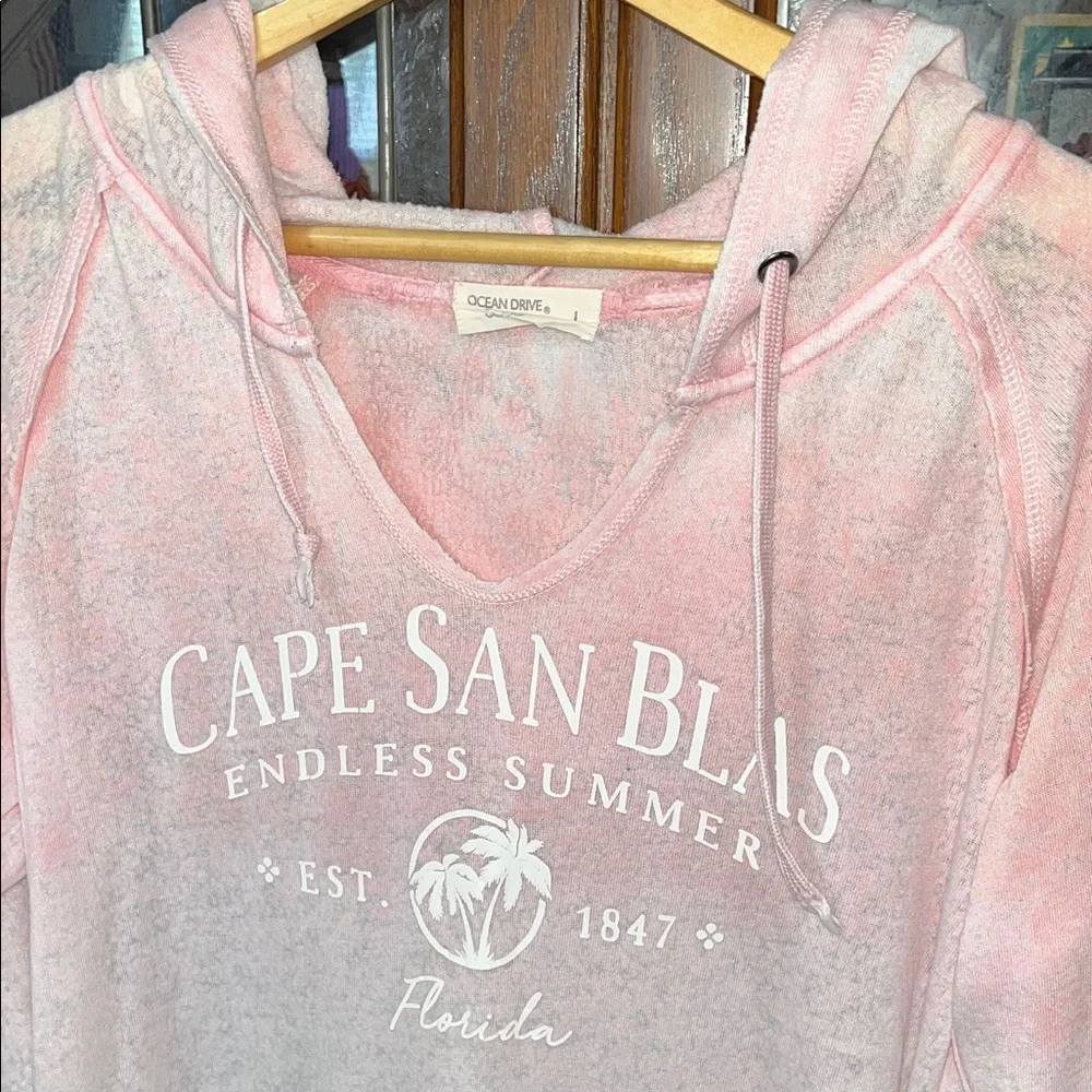 Ocean Drive Cape San Blas Florida Women's Pink Hoodie Sweatshirt Size Large